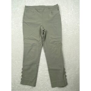 Chico's 2R Womens Size 12 Olive Green Button Detail‎ Cropped Pants Slim Fit